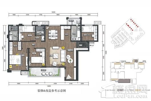 万科玖西堂高层1、2、3、7、8、12号楼宽堂户型标准层 4室2厅2卫1厨