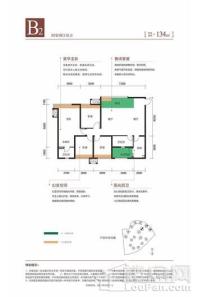 保利公园198·观岭台12#B2户型 4室2厅2卫1厨