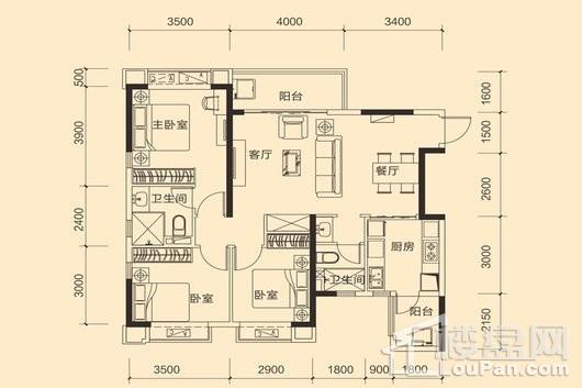 恒大御景6#1-1、2-5标准层户型 3室2厅2卫1厨