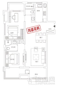 万科·公园大道C户型 2室2厅2卫1厨