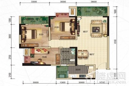 汇景新城5#标准层I3户型 3室2厅1卫1厨