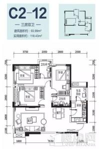 滨江和城16#C2-12户型 3室2厅2卫1厨