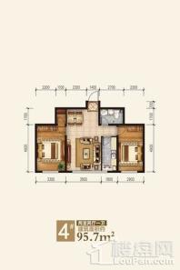 龍域名居95.7平方米户型 2室2厅1卫1厨