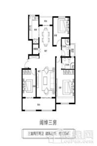 建业·迎宾府阔景三房户型2 3室2厅1卫1厨