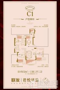 联发|君悦华庭C1户型 3室2厅2卫1厨