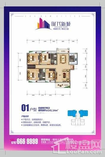 时代新城01户型 4室2厅1卫2厨