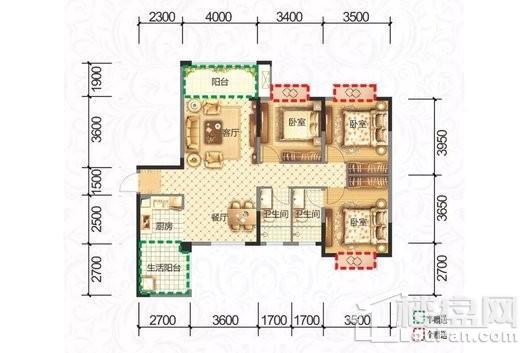 嘉和世纪城8号楼B-3户型 3室2厅2卫1厨