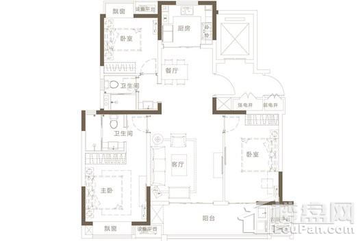 万科悦达·翡翠书院C户型 3室2厅2卫1厨