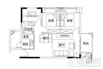 中骏四季风华E户型75㎡2房2厅1卫 2室2厅1卫1厨