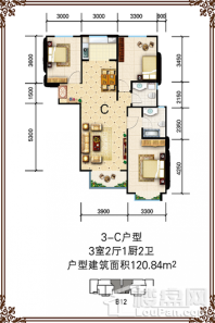 睿和锦城二期120.84㎡ 3室2厅2卫1厨