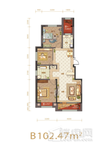 天鸿·桃源礼102.47㎡户型 2室2厅1卫1厨