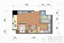 中海·环宇天地A户型52㎡ 1室1卫1厨