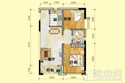 义方家园义方公馆D户型 2室2厅1卫1厨