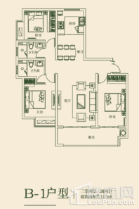 山川·花园里B-1户型 3室2厅2卫1厨