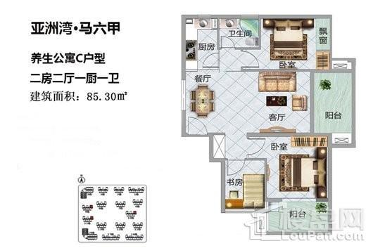 博鳌亚洲湾一期养生公寓C户型 2室2厅1卫1厨