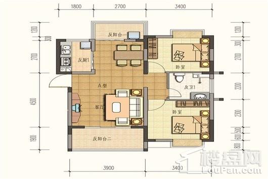 龙腾嘉园5号楼80.80平 2室2厅1卫1厨