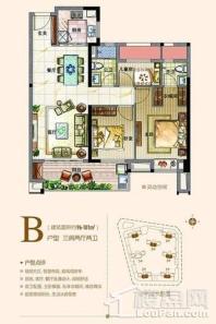 华尔顿Q空间B户型 96-101㎡ 3室2厅2卫1厨