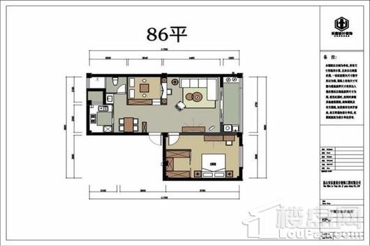 红木香语城两室一厅一卫86平方米 2室1厅1卫1厨