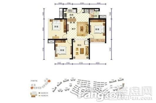 和泓清水湾·南国侨城山海洋房E户型 3室2厅1卫1厨