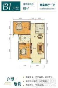 绿谷学府B1户型90.23㎡两室两厅一卫 2室2厅1卫1厨