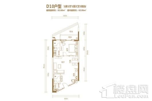 御泉水乡D10户型图 1室1厅2卫1厨