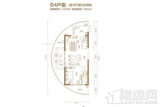 御泉水乡D4户型图 1室1厅2卫1厨