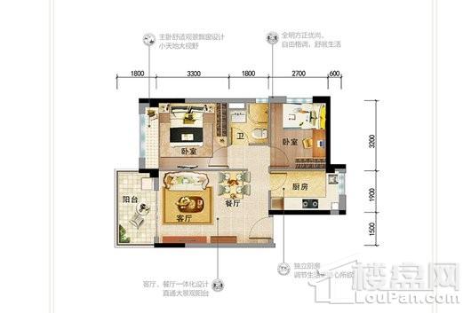 碧桂园君悦海洋房Y014C户型 2室2厅1卫1厨