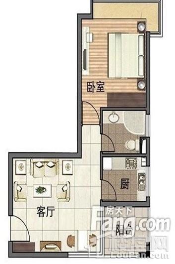 海航国际广场68平户型 1室1厅1卫1厨