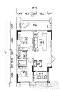 群升棋子湾A户型图 2室2厅1卫1厨