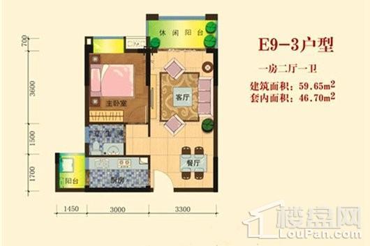 四季康城二期二期（A区）E9-3户型 1室2厅1卫1厨