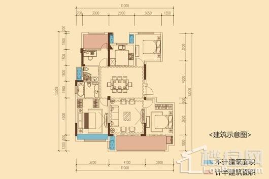 中梁·首府洋房C户型 4室2厅2卫1厨