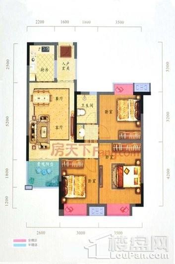 皇家府邸D1户型 3室2厅1卫1厨