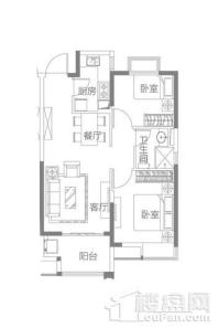 扬中恒大·养生谷89㎡户型 2室2厅1卫1厨