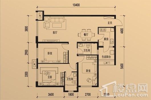 滨江彼岸C3-7户型 3室2厅2卫1厨