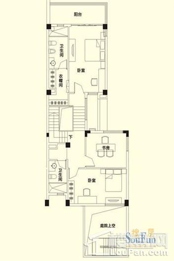 龙江云山墅凌江联墅 H户型 二层平面图 5室3厅5卫1厨