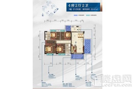 碧桂园·海湾城1幢01、06房户型 4室2厅2卫1厨