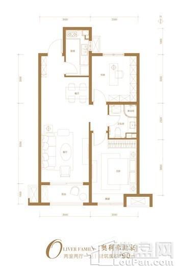 保利海德公园三期90㎡户型 2室2厅1卫1厨