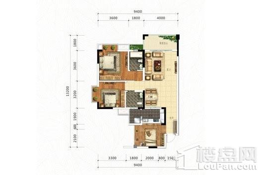 万象绿庭D户型 3室2厅2卫1厨