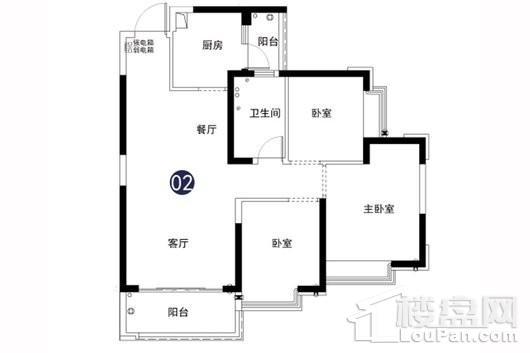 南安恒大新城90㎡户型 3室2厅1卫1厨