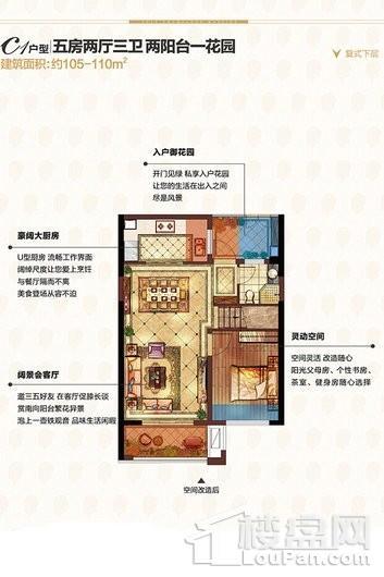 保利香槟公馆C1户型 5室2厅3卫1厨