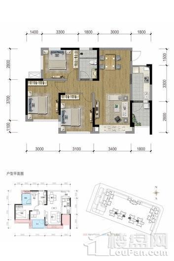 朗诗未来家商业9、10栋标准层D5户型 3室2厅1卫1厨