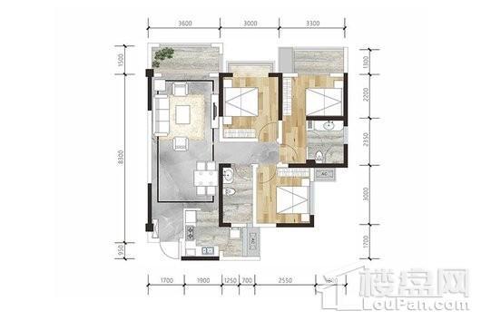 仁美熙和府F4建面约99平户型 3室2厅2卫1厨