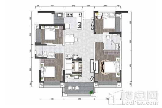 经典西悦城建面约123平A1户型 4室2厅2卫1厨