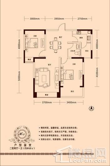 金山·东方花园H3户型：两室两厅一卫 2室2厅1卫1厨