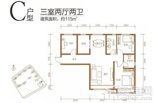 保利·理想城C户型 3室2厅2卫1厨