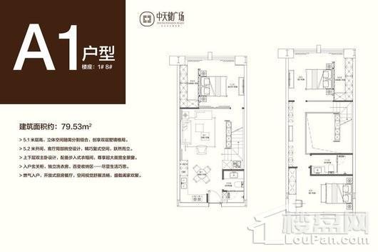 兰州中天健广场A1户型 3室2厅2卫1厨