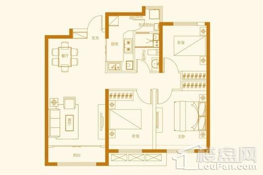 中海华庭A户型 3室2厅1卫1厨