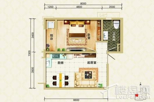 幸福家园NO.1户型 1室2厅1卫1厨