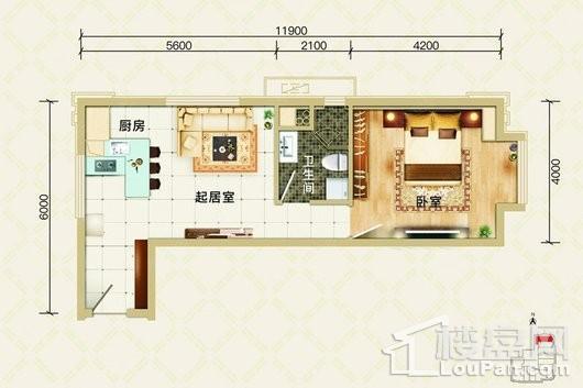 幸福家园NO.11户型 1室2厅1卫1厨