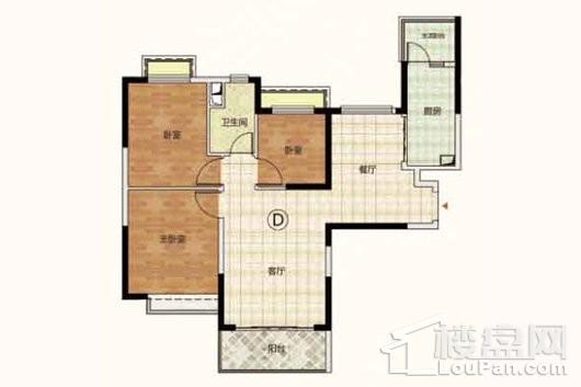 恒大御景湾D户型建筑面积约102.74㎡ 3室2厅1卫1厨